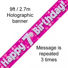 Pink Holographic Happy 7th Birthday Banner 2.7m P1