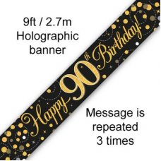 Sparkling Fizz Black & Gold Banner 2.7m 90th Bday P1