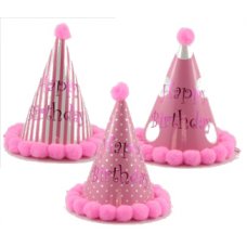 PomPom Hats Happy Birthday 200mm Pinks Astd Bag 18