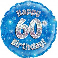Blue Holographic Happy 60th Bday (Oaktree 228038) Round P1
