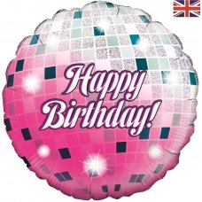Happy Birthday Pink Glitter Ball (Oaktree 228380) Round P1