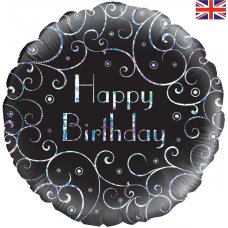 Happy Birthday Black Silver Swirls Oaktree 228496 Round P1