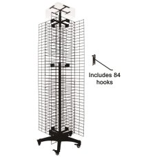 Spinner Stand 4 Panel Black on Castors+84 Hooks Stand