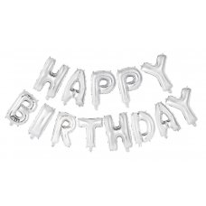 Happy Birthday Kit Silver 14inch + Straw&Ribbon Pack 1