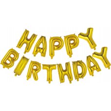 Happy Birthday Kit Gold 14inch +Straw&Ribbon Pack 1