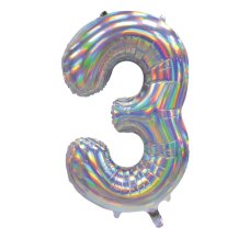 34inch Decrotex Foil Balloon Number Irid.Silver #3 Pack 1