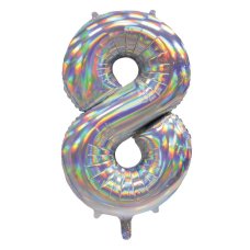 34inch Decrotex Foil Balloon Number Irid.Silver #8 Pack 1