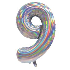 34inch Decrotex Foil Balloon Number Irid.Silver #9 Pack 1