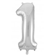 34inch Decrotex Foil Balloon Number Silver #1 Shaped P1