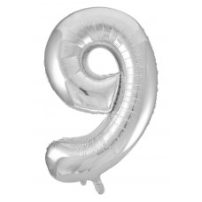 34inch Decrotex Foil Balloon Numeral Silver #9 Shaped P1