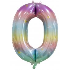 34inch Decrotex Foil Balloon Num Pastel Rainbow #0 Shaped P1