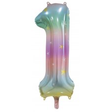 34inch Decrotex Foil Balloon Num Pastel Rainbow #1 Shaped P1