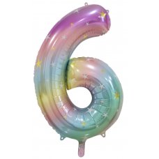 34inch Decrotex Foil Balloon Num Pastel Rainbow #6 Shaped P1