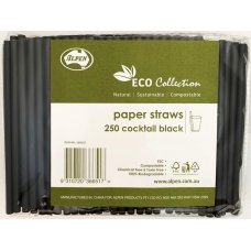 Paper Straws Cocktail Black 135x6mm Bag 250x10