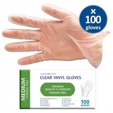 Disposable Gloves Clear Vinyl Powder Free MEDIUM Box of 100