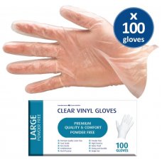 Disposable Gloves Clear Vinyl Powder Free LARGE Box of 100