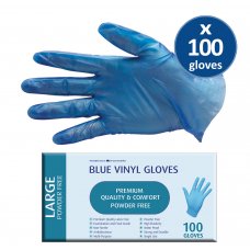 Disposable Gloves Blue Vinyl Powder Free LARGE Box of 100