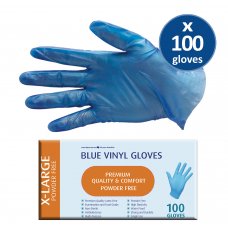 Disposable Gloves Blue Vinyl Powder Free XLARGE Box of 100