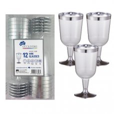 Silver Trim Plastic Wine Glass 175ml Box12