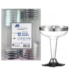 Silver Trim Plastic Cocktail Glass100ml Box12
