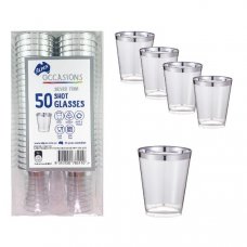Silver Trim Plastic Shot Glass 30ml Box50