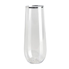 Silver Trim Plastic Stemless Champagne Glass 250ml Box6