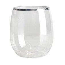 Silver Trim Plastic Stemless Wine Glass 350ml Box6