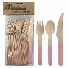 Wooden Cutlery Sets Light Pink P30x10