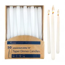 Lume Taper Dinner Candles White 250x21mm 10inch Box 50