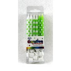 Lime Printed Dots & Stripes Candles with Holders P12