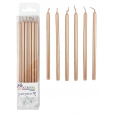 Rose Gold Metallic Slim Candles 120mm with Holders Box12