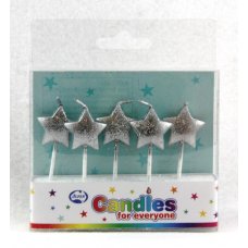 Stars Glitter Silver Candles PVC 5