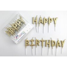 Happy Birthday Pick Candles Metallic Gold PVC Box