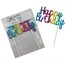 Happy Birthday Cake Topper Metallic Rainbow P1