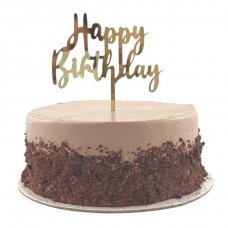 Cake Topper Acrylic 2mm Happy Birthday Gold P1