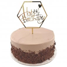 Cake Topper Acrylic 2mm Happy Birthday Hex. Gold P1