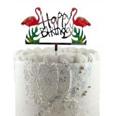Cake Topper Acrylic 2mm Happy Birthday Flamingo P1