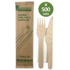 Wooden Cutlery KF & Napkin Set Biodegradable Ctn 500
