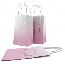 Party Bag Paper 215x130x80mm It's a Girl Pink Pack 5