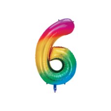 Party Deco Foil Balloon Number #6 86cm Rainbow 1pk