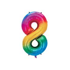 Party Deco Foil Balloon Number #8 86cm Rainbow 1pk