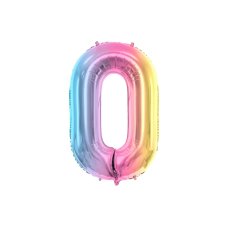 Party Deco Foil Balloon Number #0 86cm Pastel Rainbow 1pk