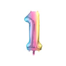 Party Deco Foil Balloon Number #1 86cm Pastel Rainbow 1pk