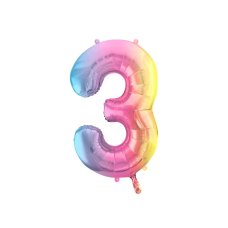 Party Deco Foil Balloon Number #3 86cm Pastel Rainbow 1pk