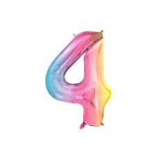 Party Deco Foil Balloon Number #4 86cm Pastel Rainbow 1pk