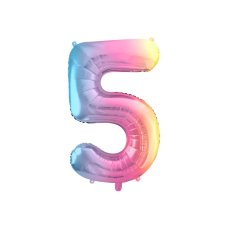 Party Deco Foil Balloon Number #5 86cm Pastel Rainbow 1pk