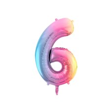 Party Deco Foil Balloon Number #6 86cm Pastel Rainbow 1pk