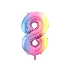 Party Deco Foil Balloon Number #8 86cm Pastel Rainbow 1pk