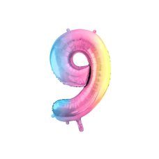 Party Deco Foil Balloon Number #9 86cm Pastel Rainbow 1pk