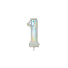 Party Deco Foil Balloon Number #1 86cm Iridescent 1pk